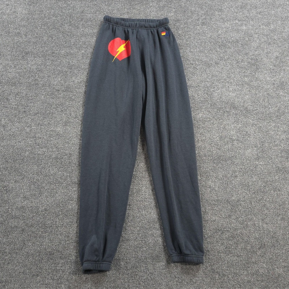 Aviator Nation Pants Womens S Gray Heart Bolt Lightning Fleece Sweatpants USA